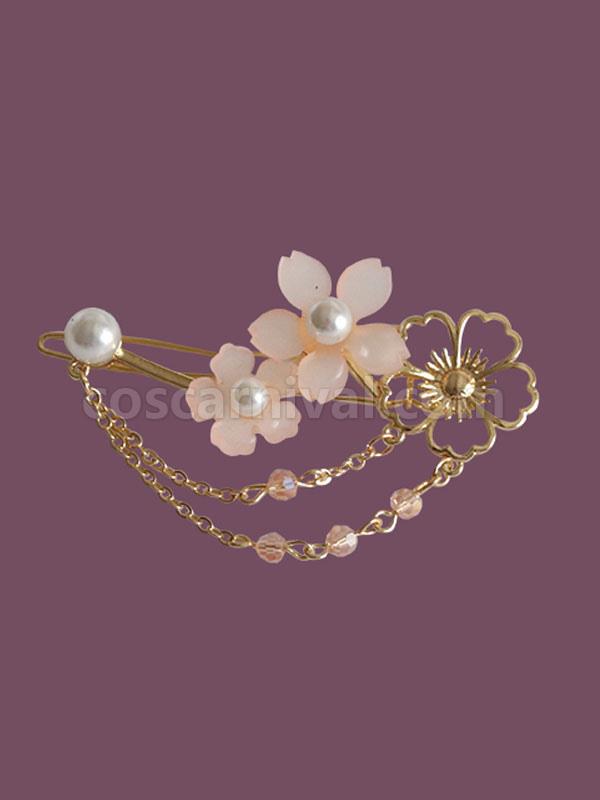 Wa Lolita Headdress Pink Metal Flowers?Fringe Sakura Pattern Headwear Lolita Hair Accessories