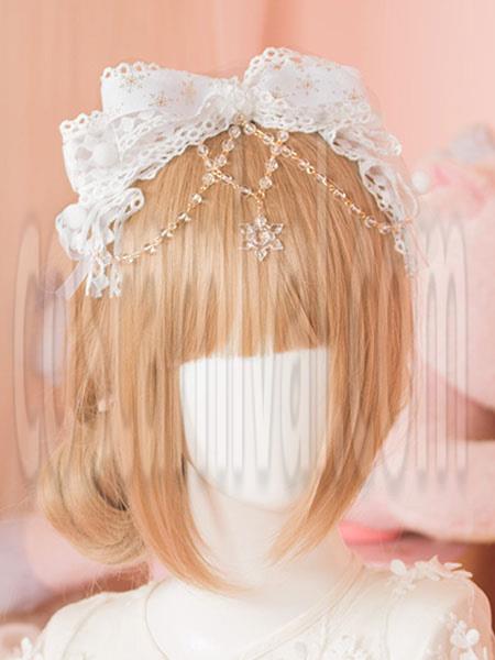 White Lolita Head Bow KC Sweet Chain Lolita Hair Accessories coscarnival