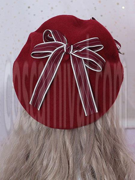 Sweet Lolita Beret Daisy Floral Bow Wool Lolita Hat coscarnival