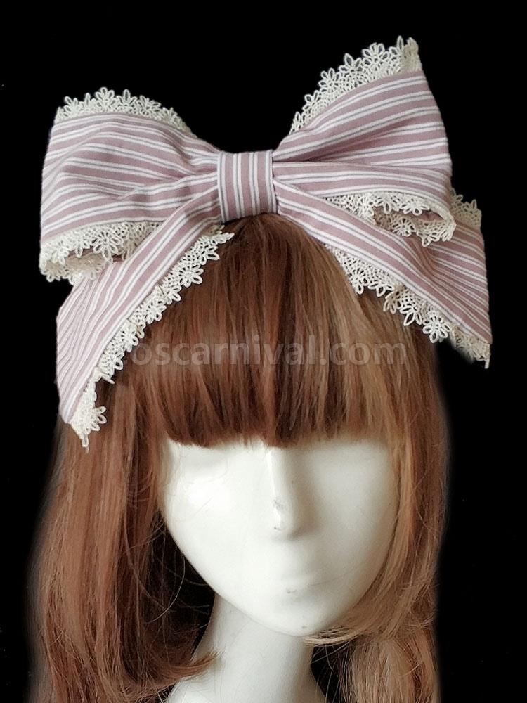 Sweet Lolita Hair Clasp Infanta Grass Story Lace Trim Bow Stripe Lolita Hair Accessory coscarnival