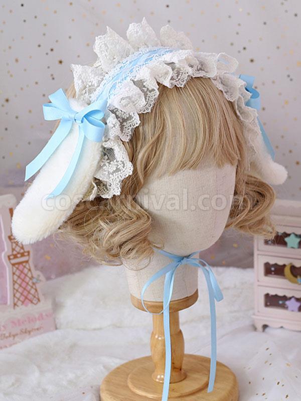 Sweet Lolita Headdress Bunny Ears Lace?Bows Lace Headband