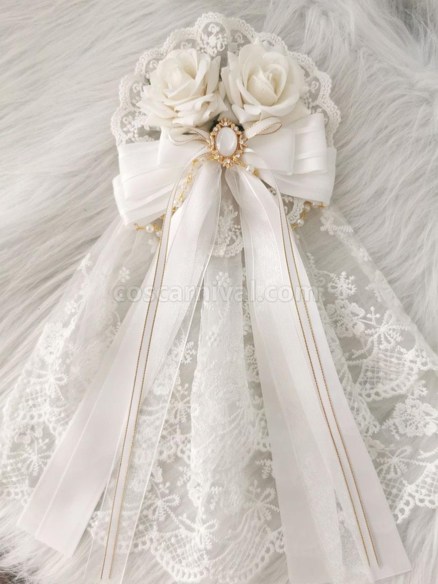 Sweet Lolita Headdress White Polyester Headwear Lace?Pearls?Bows Lolita Hair Accessories
