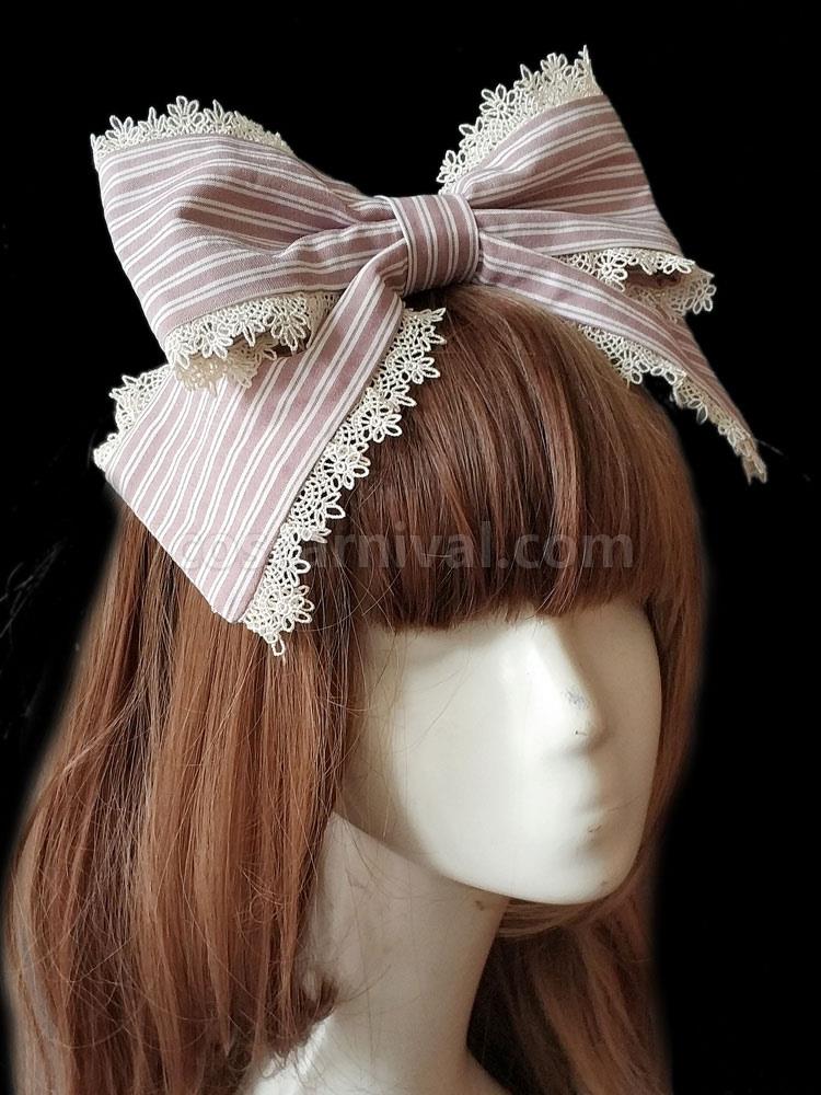 Sweet Lolita Hair Clasp Infanta Grass Story Lace Trim Bow Stripe Lolita Hair Accessory coscarnival