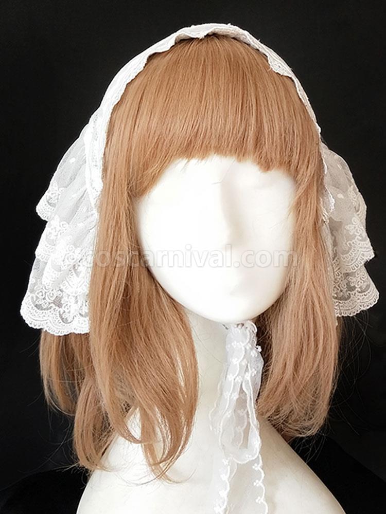 Sweet Lolita Headdress Infanta Sugar And Matcha Lace Ruffle White Lolita Headband coscarnival