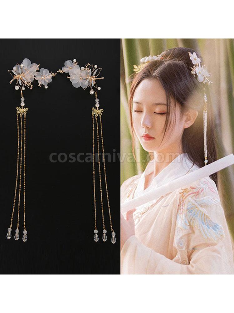 Chinese style Lolita Headdress Pink Metal Fringe?Flowers Sakura Pattern Head Flower Accessory Lolita Hair Accessories