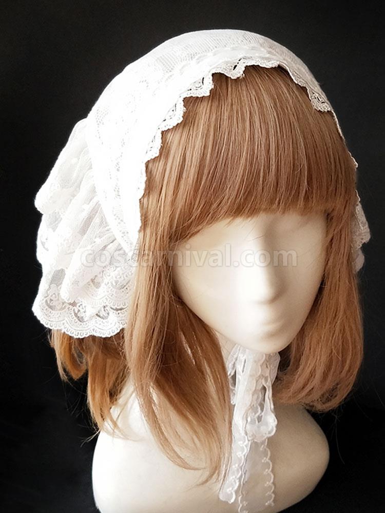 Sweet Lolita Headdress Infanta Sugar And Matcha Lace Ruffle White Lolita Headband coscarnival