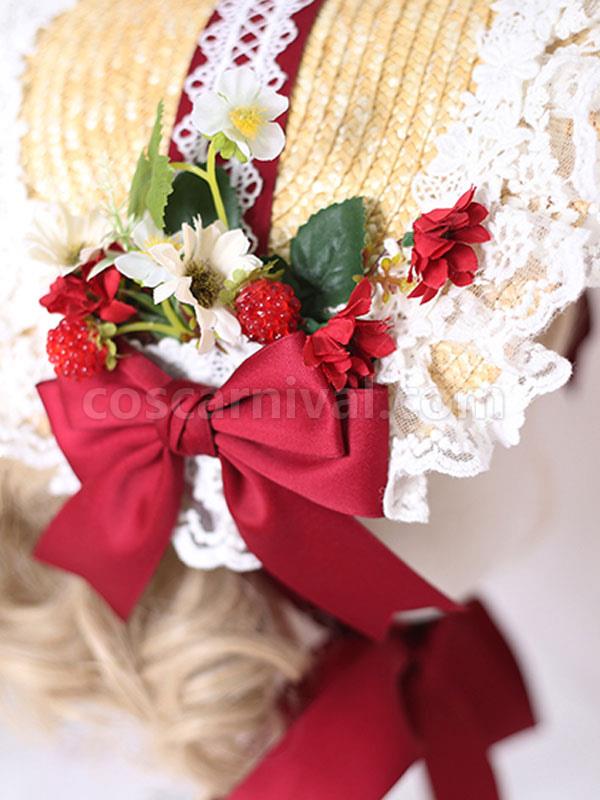 Sweet Lolita Bonnet Lace Bow Flowers Lolita Hat coscarnival