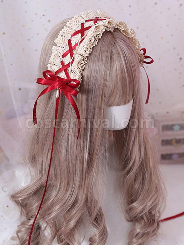 Sweet Lolita Headdress Bow Lace Ruffle Lolita Hair Accessory coscarnival