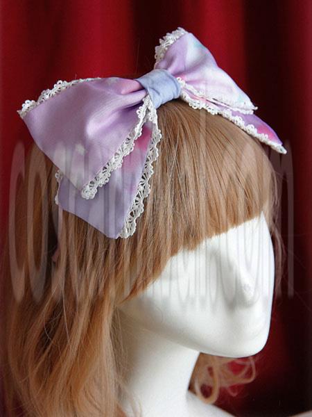 Sweet Organza Lolita Headbow Rainbow Cotton Candy Embroidery Trim