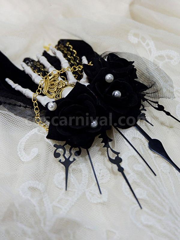 Gothic Lolita Headwear Black Skeleton Hand Bone Chains Lace Lolita Hair Accessories coscarnival