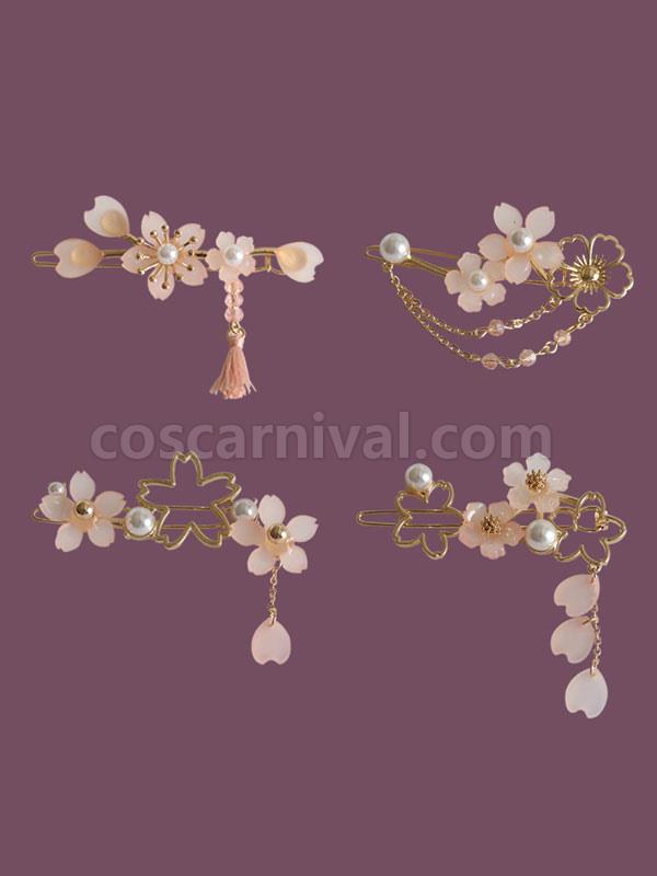 Wa Lolita Headdress Pink Metal Flowers?Fringe Sakura Pattern Headwear Lolita Hair Accessories