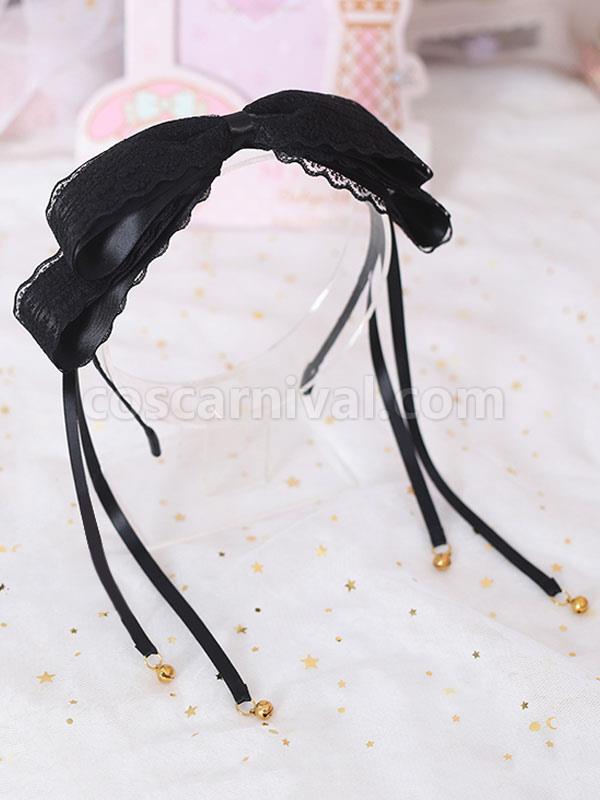Sweet Lolita Hair Clasp Bow Lace Bell Black Lolita Hair Accessory coscarnival