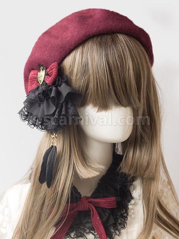 Classic Lolita Beret Wool Burgundy Lolita Hat coscarnival