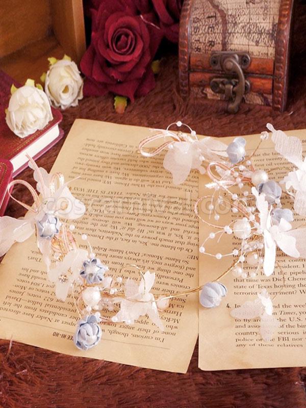 소프트 핑크 로리타 머리 장식 폴리 에스터 섬유 진주 활 활 로리타 헤어 액세서리 coscarnival