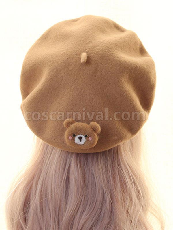 Sweet Lolita Hat Bear Decor Wool Lolita Beret Hats coscarnival