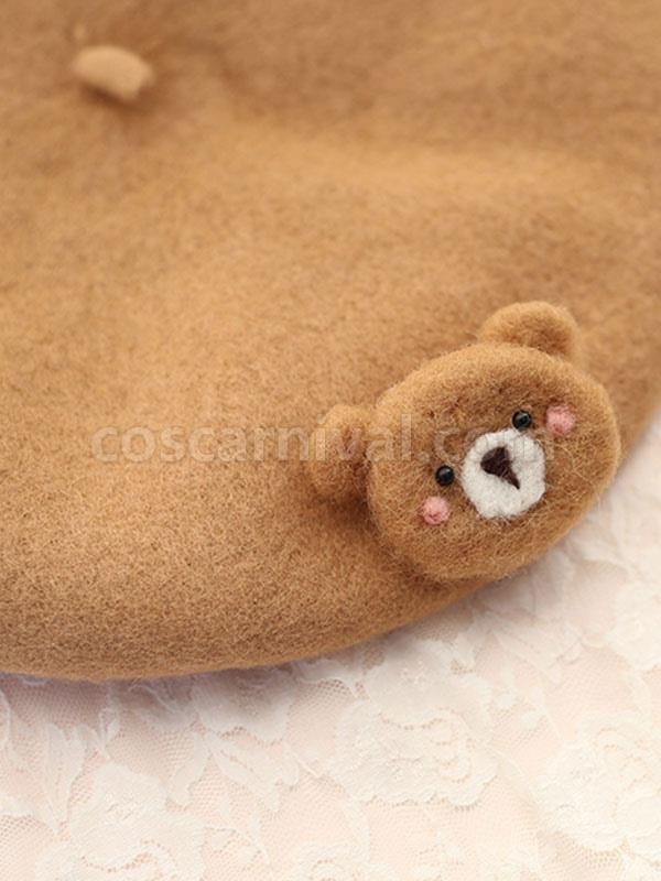 スウィートロリータ帽子クマの装飾ウールロリータベレー帽coscarnival