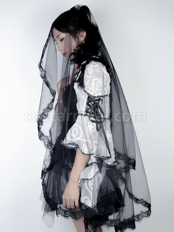Black Bridal Veil Lace Tulle Halloween Cosplay Accessory coscarnival