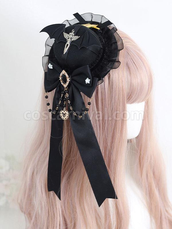 Gothic Lolita Hat Burgundy Ruffles?Chains Accessory Lolita Accessories coscarnival