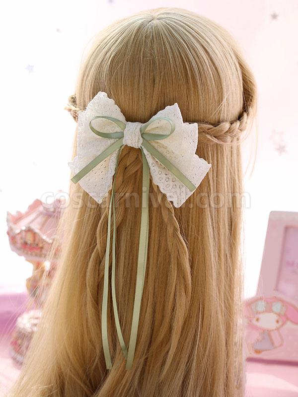 Sweet Lolita Hair Clip Lace Bow Two Tone Green Lolita Hair Accessory coscarnival