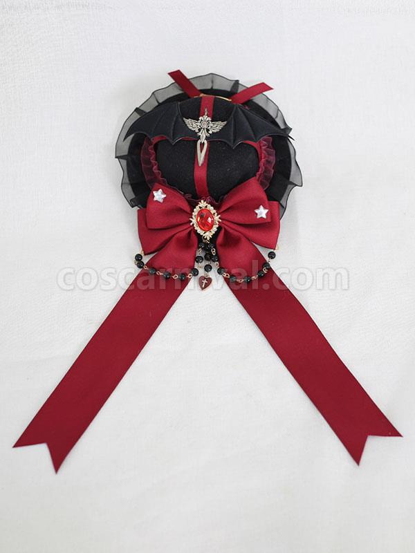 Gothic Lolita Hat Burgundy Ruffles?Chains Accessory Lolita Accessories