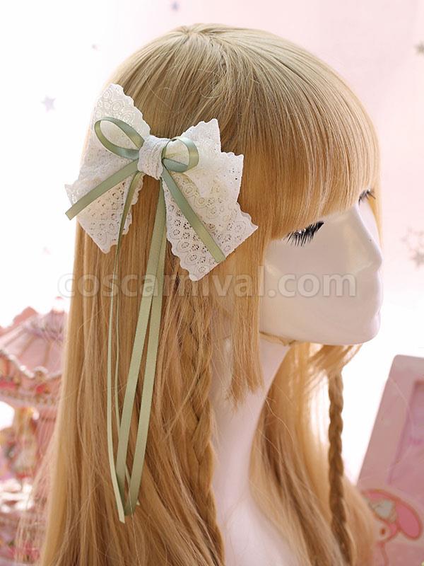 Sweet Lolita Hair Clip Lace Bow Two Tone Green Lolita Hair Accessory coscarnival