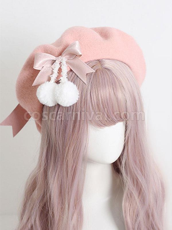 Light Apricot Lolita Hat Bows?Pom Poms Accessory Bow Polyester Lolita Accessories