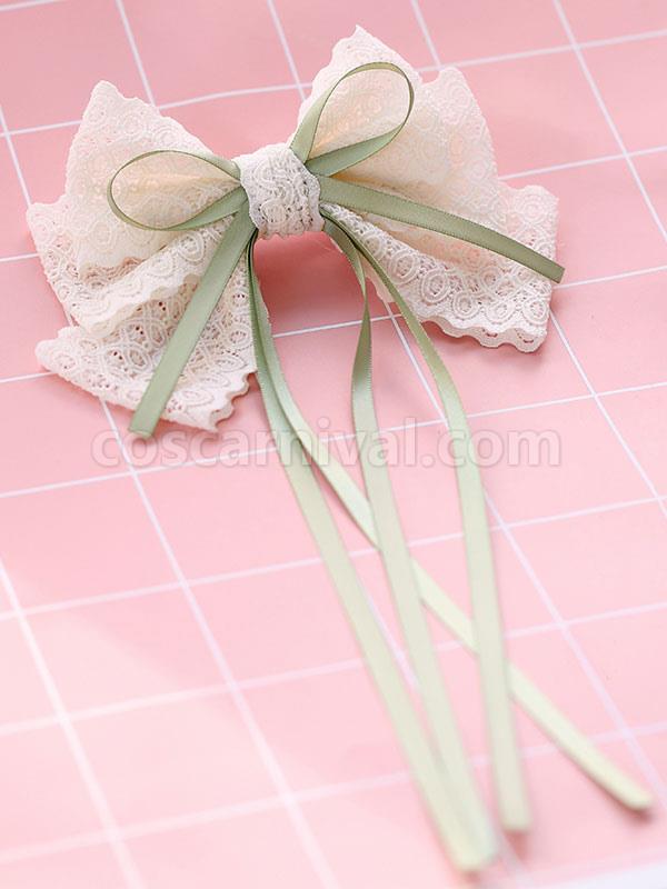 Sweet Lolita Hair Clip Lace Bow Two Tone Green Lolita Hair Accessory