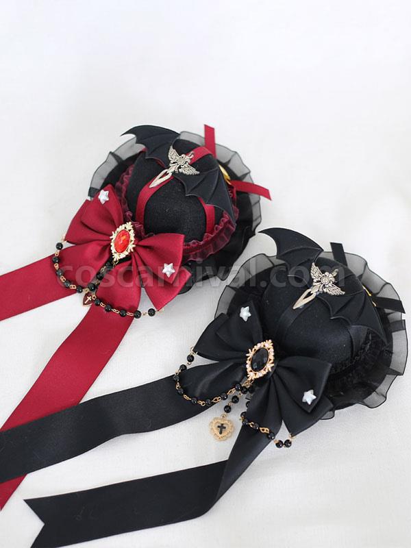 Gothic Lolita Hat Burgundy Ruffles?Chains Accessory Lolita Accessories