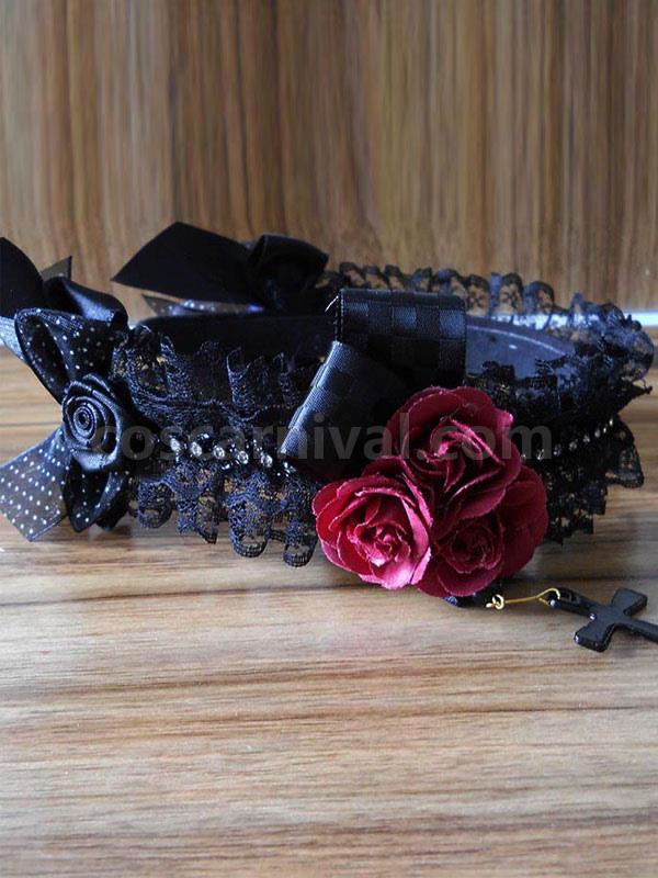 Black Flower Bows Lace Synthetic Lolita Hair Accessories coscarnival