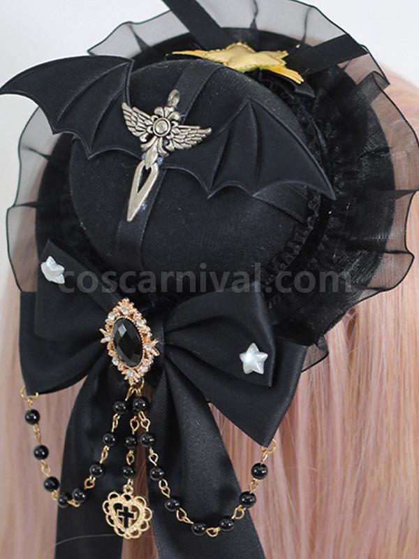 Gothic Lolita Hat Burgundy Ruffles?Chains Accessory Lolita Accessories