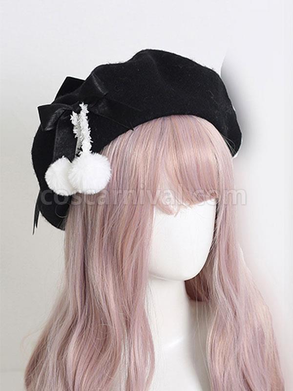 Light Apricot Lolita Hat Bows?Pom Poms Accessory Bow Polyester Lolita Accessories