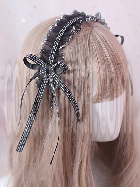 Classic Lolita Headdress Ruffle Lace Bow Black Lolita Hair Accessory coscarnival
