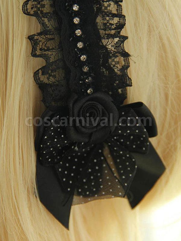 Black Flower Bows Lace Synthetic Lolita Hair Accessories