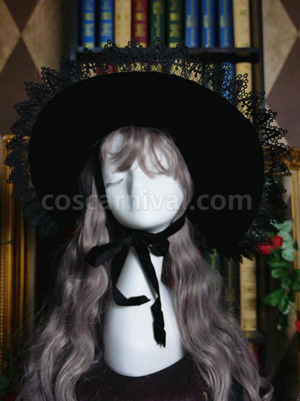 로리타 로리타 모자 레이스 폴리에스테르 로리타 액세서리 블랙 마녀 모자 coscarnival
