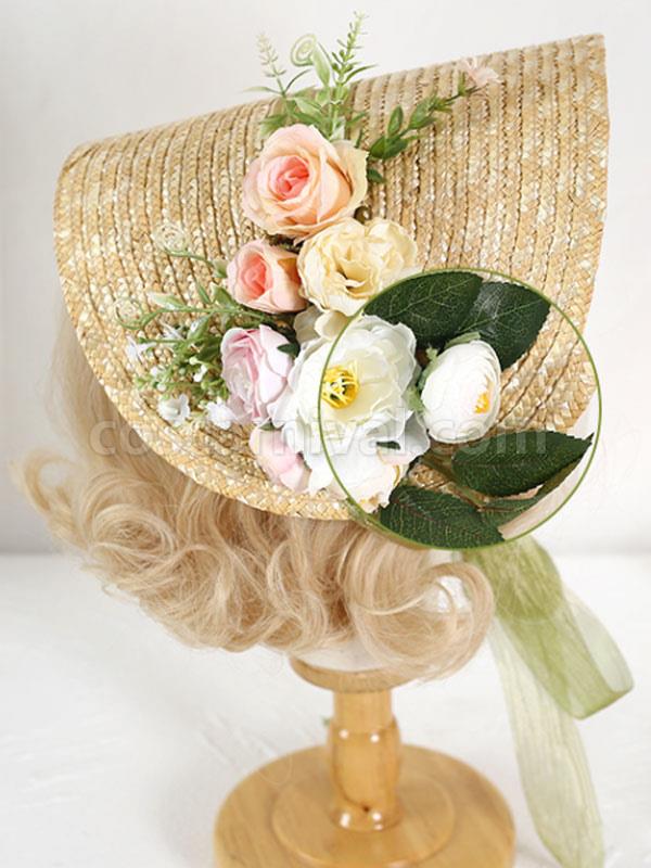 ROCOCO Style Lolita Hat Light Brown Flowers Accessory Lolita Accessories coscarnival