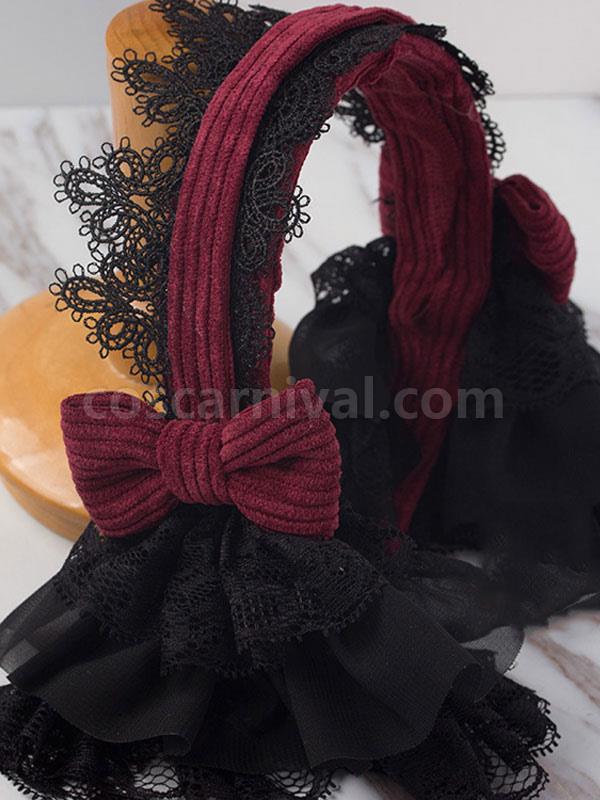 Gothic Lolita Headdress Lace Bow Two Tone Lolita Hair Accessory