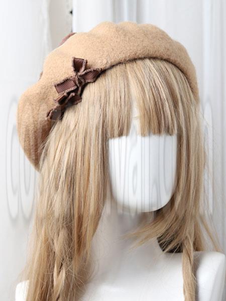 Sweet Lolita Beret Bow Pom Pom Wool Lolita Hat coscarnival