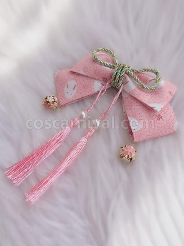 Wa Lolita Headdress Pink Linen Cotton Blend Fringe?Bows?Flowers Sakura Pattern?Animal Print Headwear Lolita Headband