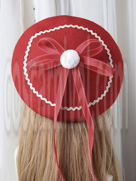 Sweet Lolita Beret Bow Pom Pom Wool Lolita Hat