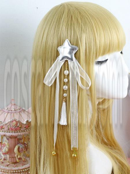 Sweet Lolita Hair Comb Silver Ribbons Star Lolita Headpieces coscarnival