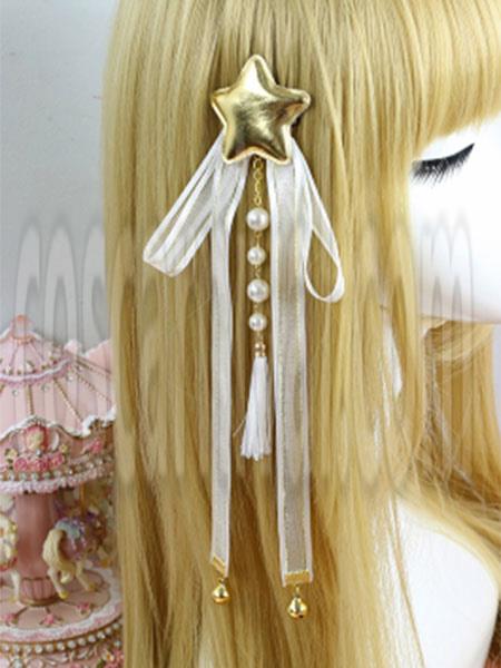 Sweet Lolita Hair Comb Silver Ribbons Star Lolita Headpieces coscarnival