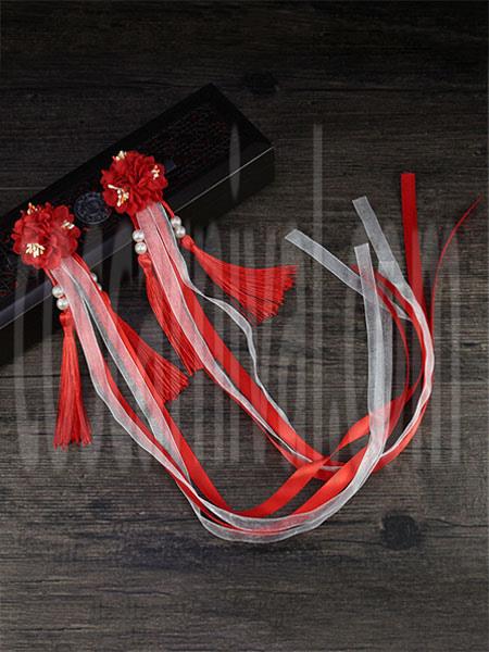 Han Lolita Headdress Chinese Style Fringe Flowers Ribbons Lolita Hair Accessories