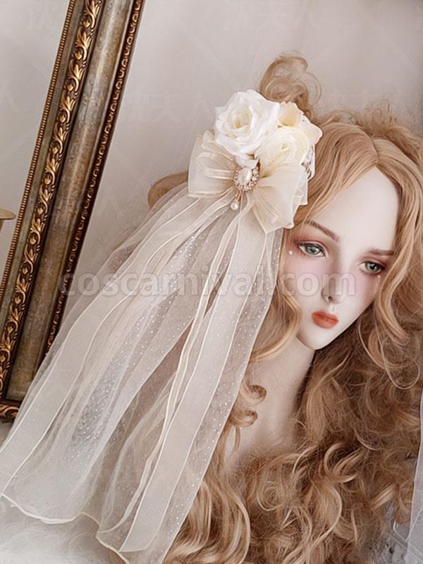 Sweet Lolita Headdress Ecru White Polyester Flowers Accessory Headwear Lolita Headband