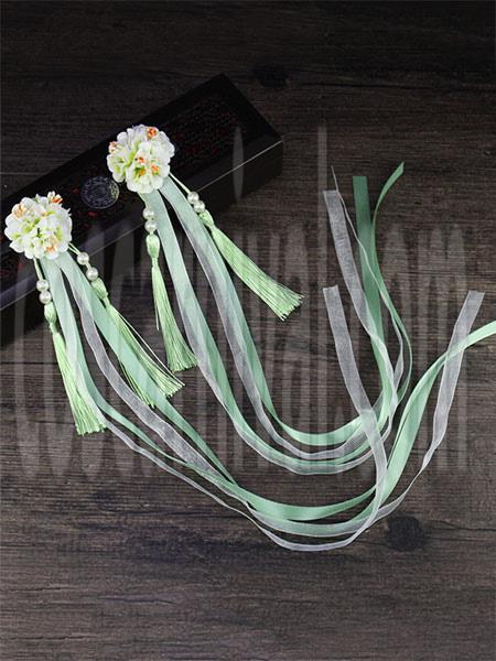Han Lolita Headdress Chinese Style Fringe Flowers Ribbons Lolita Hair Accessories