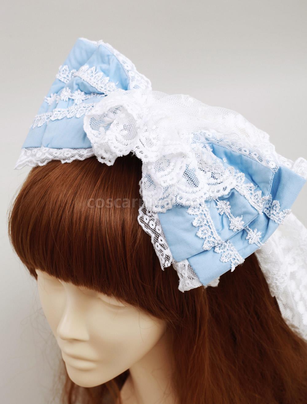 Blue Cotton Sweet Lolita Bow Headdress coscarnival