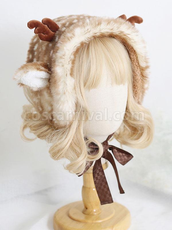 Sweet Lolita Hat Deer Ears Polyester Coffee Brown Lolita Hat