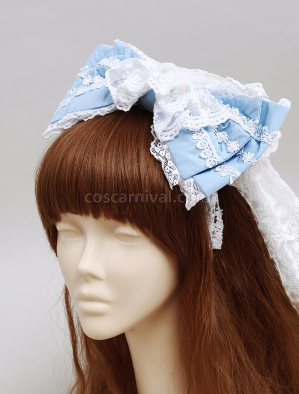 Blue Cotton Sweet Lolita Bow Headdress