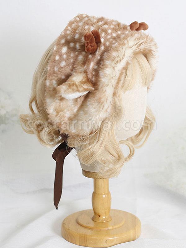 Sweet Lolita Hat Deer Ears Polyester Coffee Brown Lolita Hat