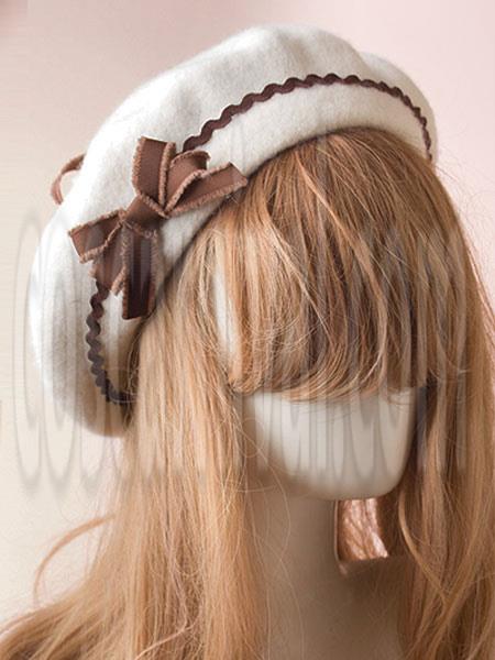 Sweet Lolita Hat Bow Pom Pom Wool Lolita Beret coscarnival