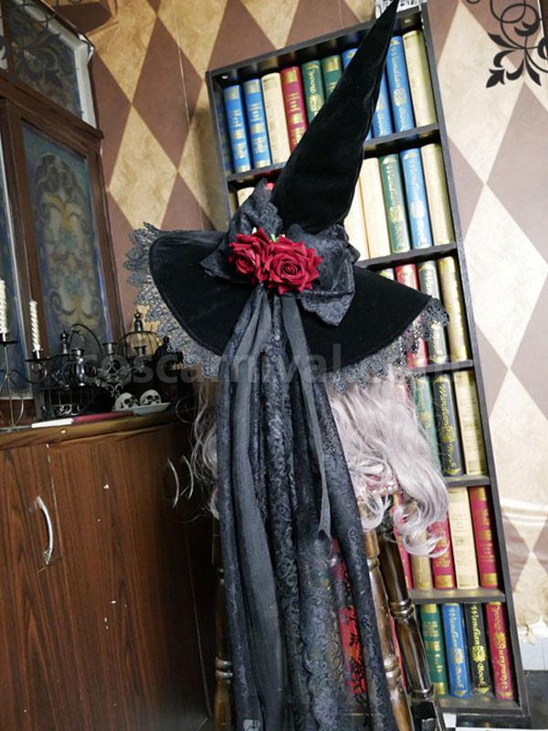 Black Lolita Hat Rose?Bows?Lace Accessory Witch Hat Lace?Bow Polyester Lolita Accessories